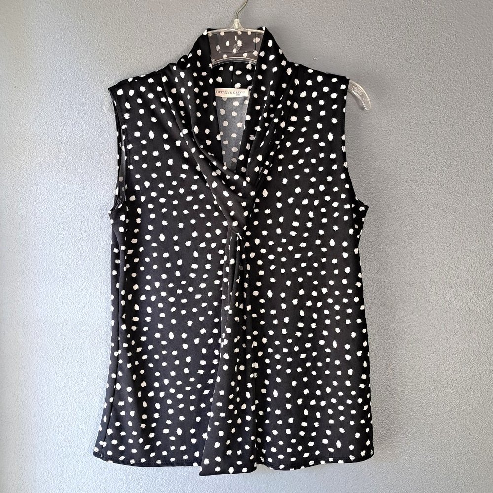 Tiffany & Grey - Black & White Sleeveless Top, Size Petite Large